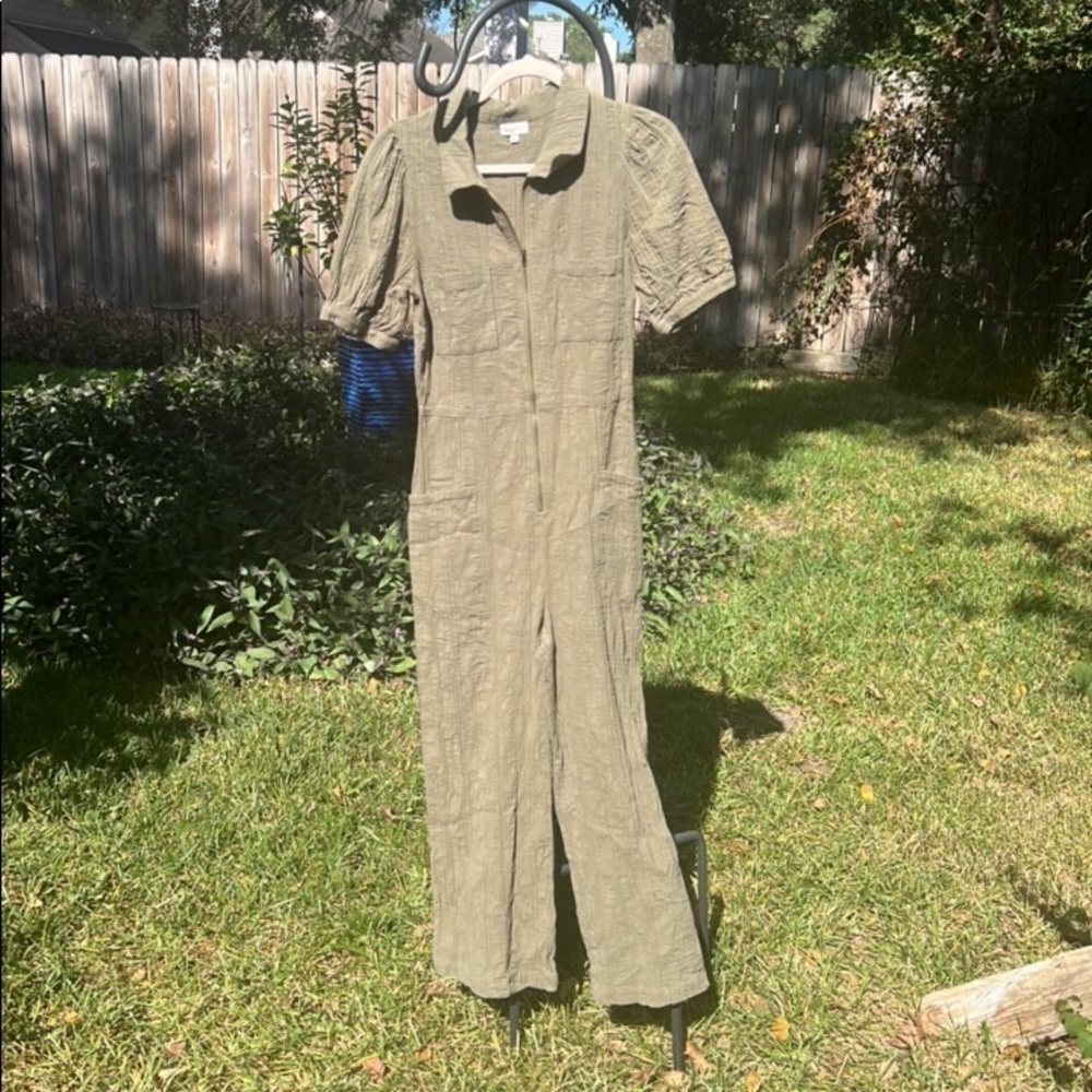 ▶️ The Odells x Anthropologie ◀️ Army Green Textured Utility Jumpsuit Size 6 - Picture 15 of 17